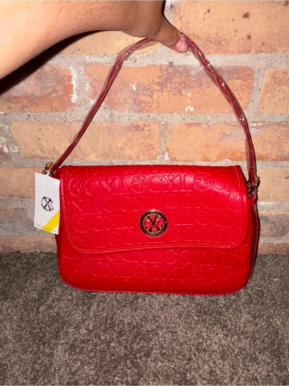 Christian Lacroix Red Embossed Shoulder Bag
